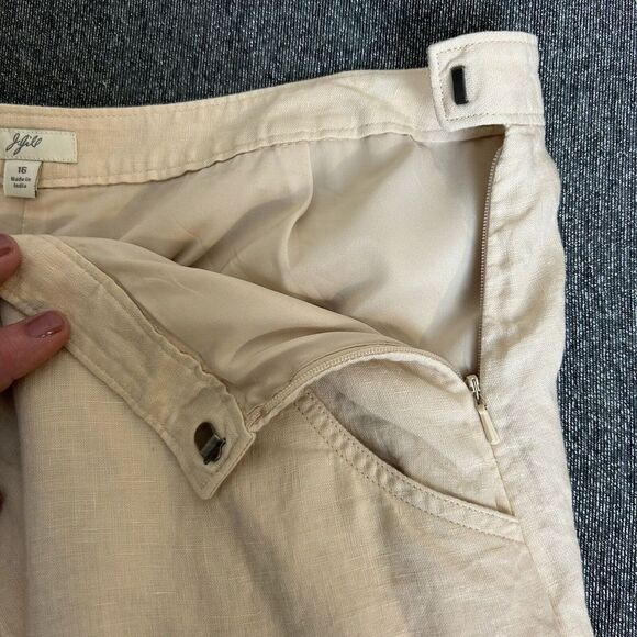 J. Jill Linen Embroidered Beige Skirt Colorblock Pockets Lined Preppy Plus 16 - Picture 7 of 10